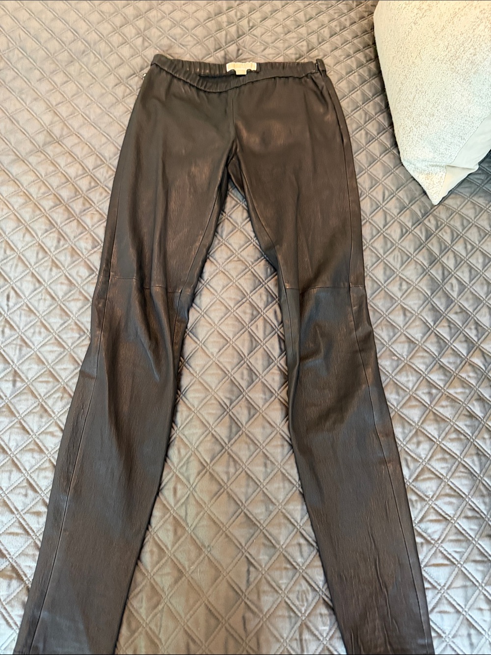 Michael Kors Women’s Black Leather Leggings with Side Zip